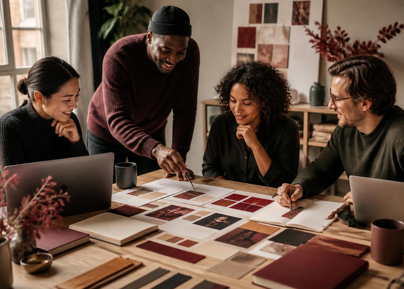 The YaH Brands team reviewing brand boards together