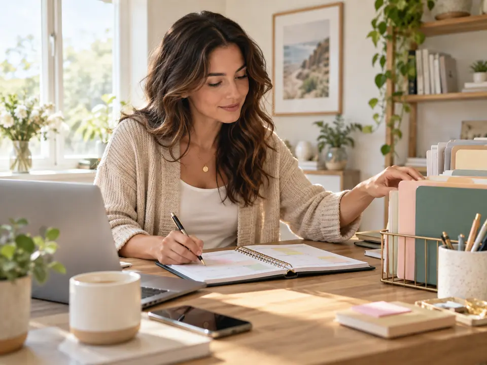 Human administrative assistant organizing task notes at a desk